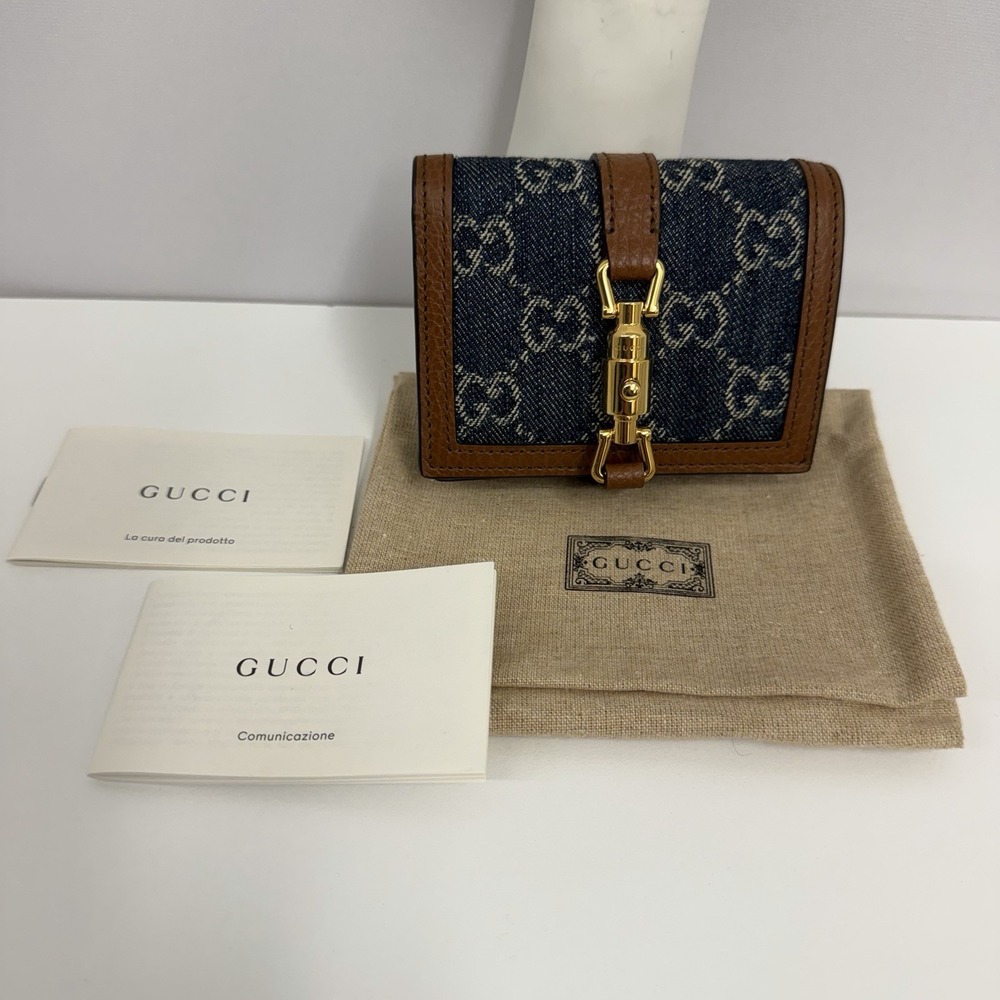 Gucci Denim Jackie 1961 Wallet Bi Fold NIB Dust Bag 2 Gucci Booklets